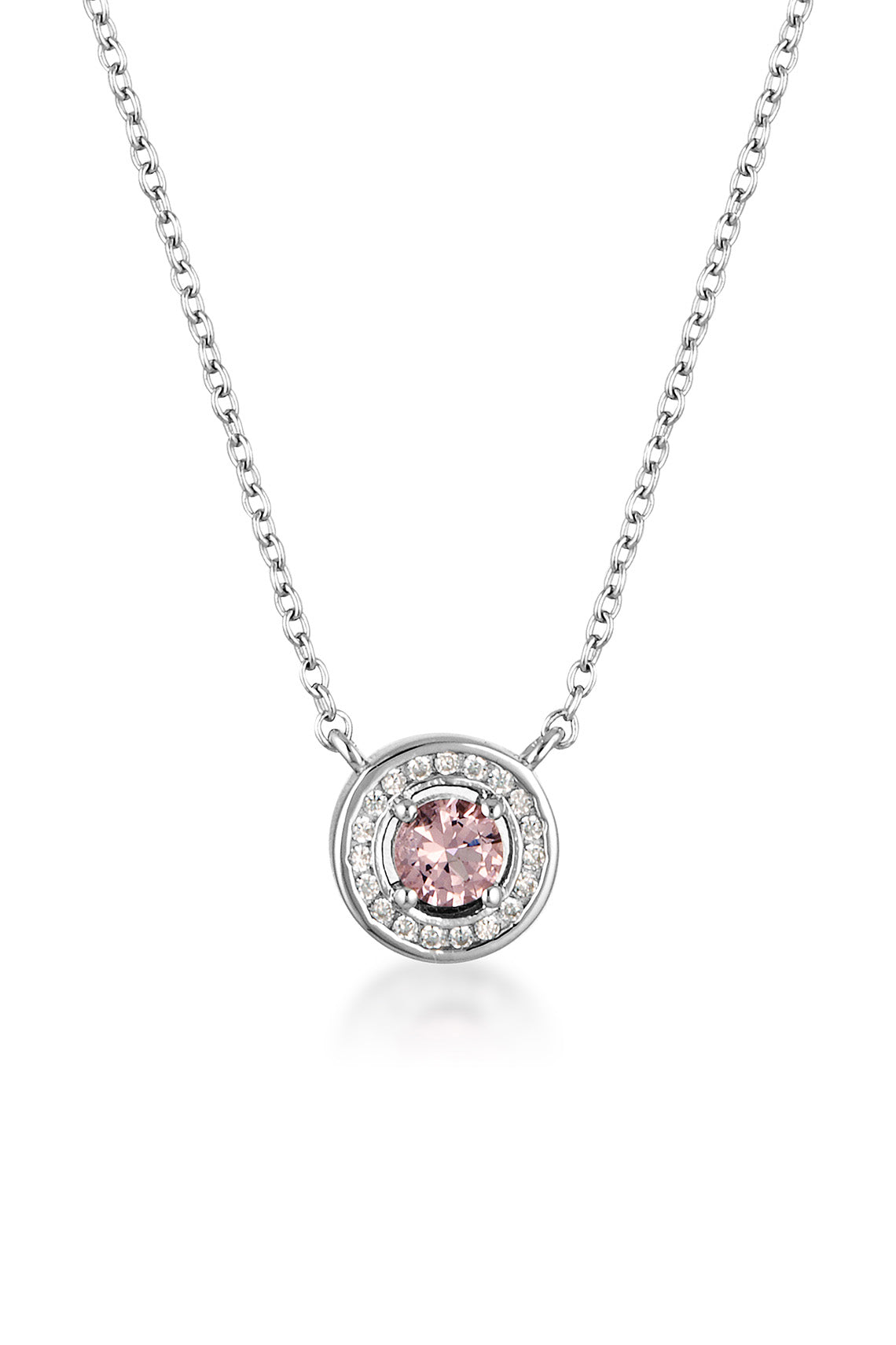 MILESTONE MORG PINK BERYL ZIRCONIA HALO PENDANT IN SILVER