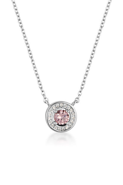 MILESTONE MORG PINK BERYL ZIRCONIA HALO PENDANT IN SILVER