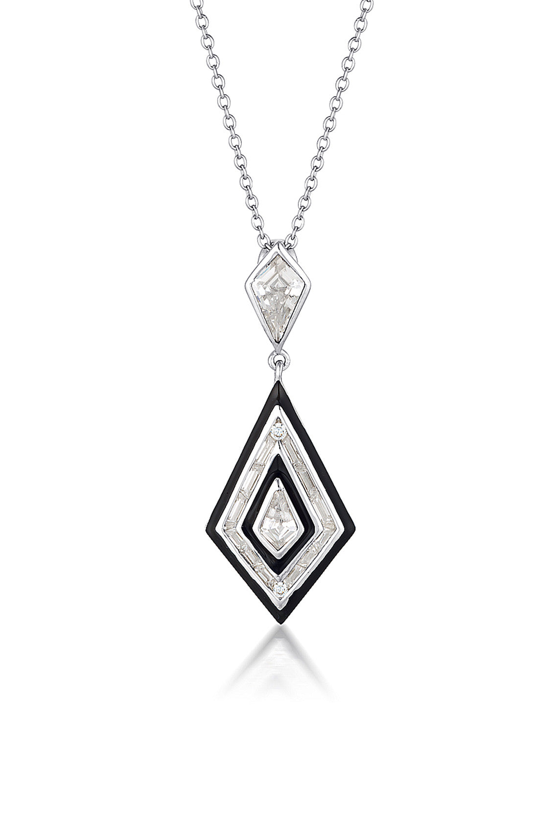 REFLECTION ART DECO PENDANT SILVER & BLACK ENAMEL