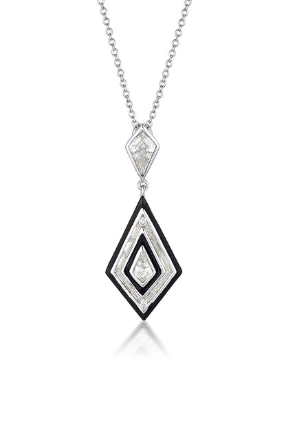REFLECTION ART DECO PENDANT SILVER & BLACK ENAMEL