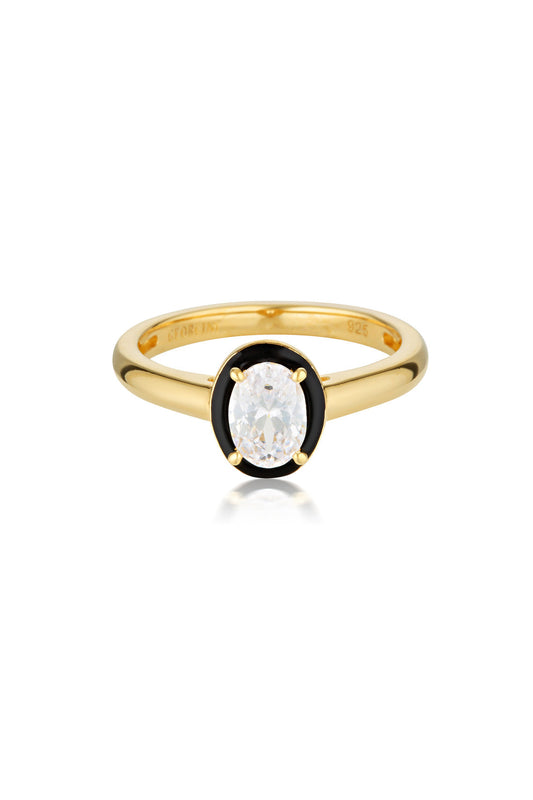 GEORGINI Reflection Oval Ring & Black Enamel