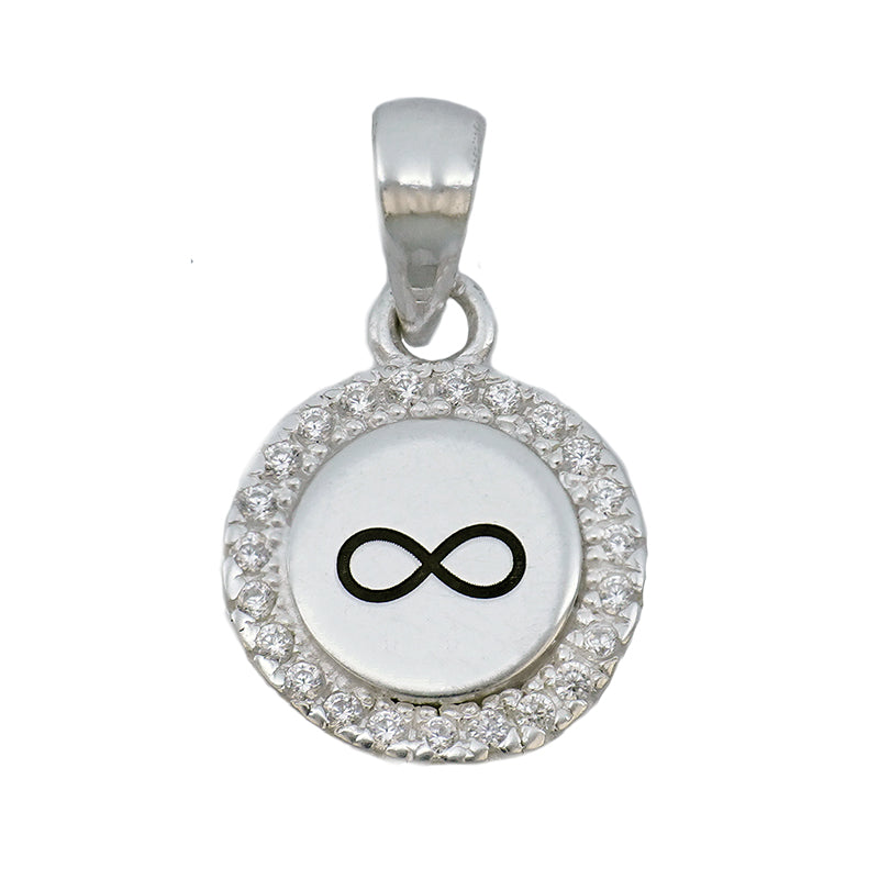 White Cz Round Charm with Infinity