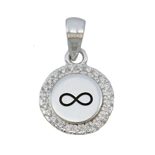 White Cz Round Charm with Infinity
