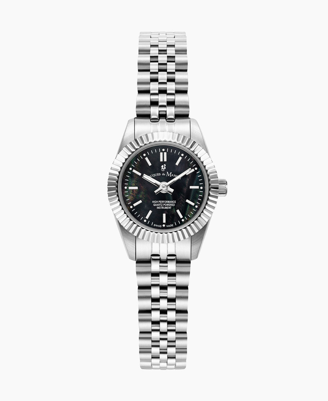 Jacques du Manoir Mini Inspiration 22mm Two-hands Silver-tone Black dial Stainless steel swiss watch