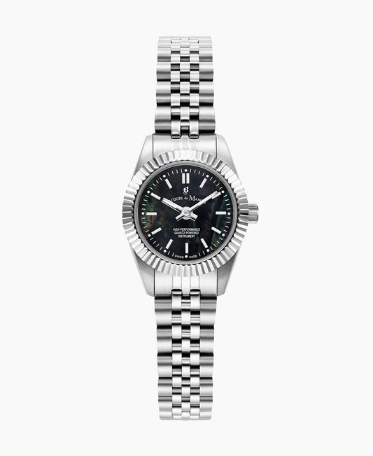 Jacques du Manoir Mini Inspiration 22mm Two-hands Silver-tone Black dial Stainless steel swiss watch