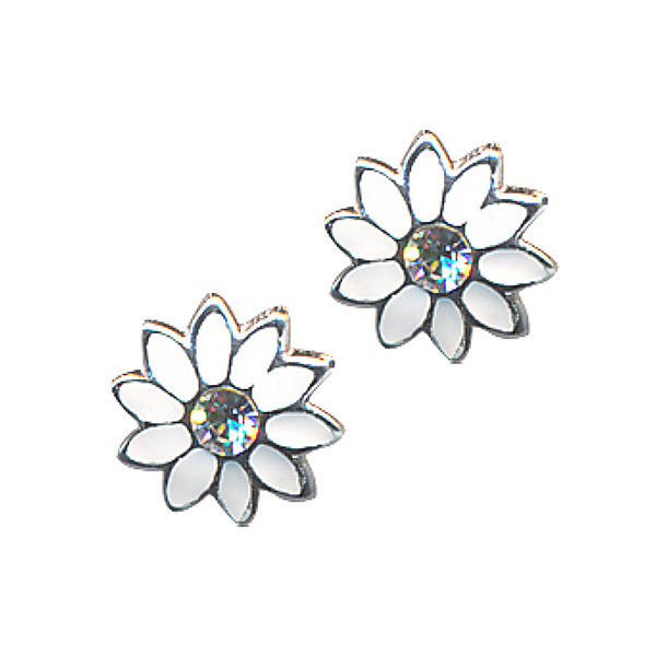 White Enamel / White Crystal Flower Studs