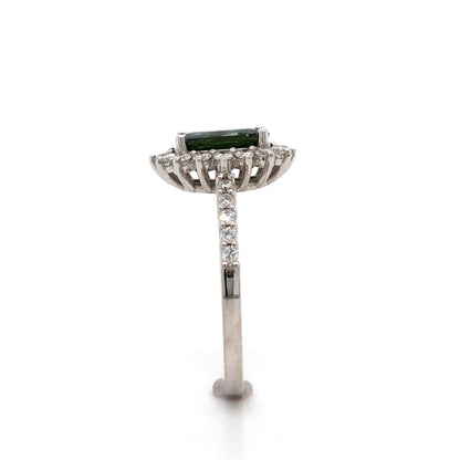 18K White Gold Green Sapphire and Diamond Cluster Ring