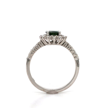 18K White Gold Green Sapphire and Diamond Cluster Ring