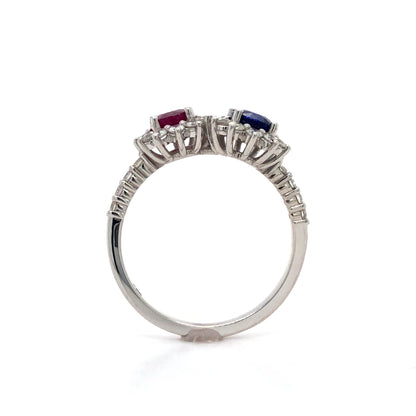 18K White Gold Ruby, Blue Sapphire and Diamond Ring (Oval)