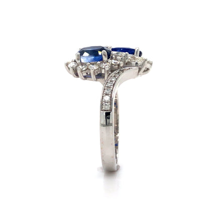 18K White Gold Blue Sapphire and Diamond Ring (Oval)