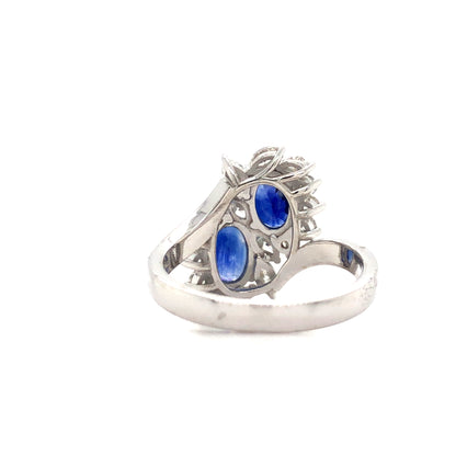 18K White Gold Blue Sapphire and Diamond Ring (Oval)