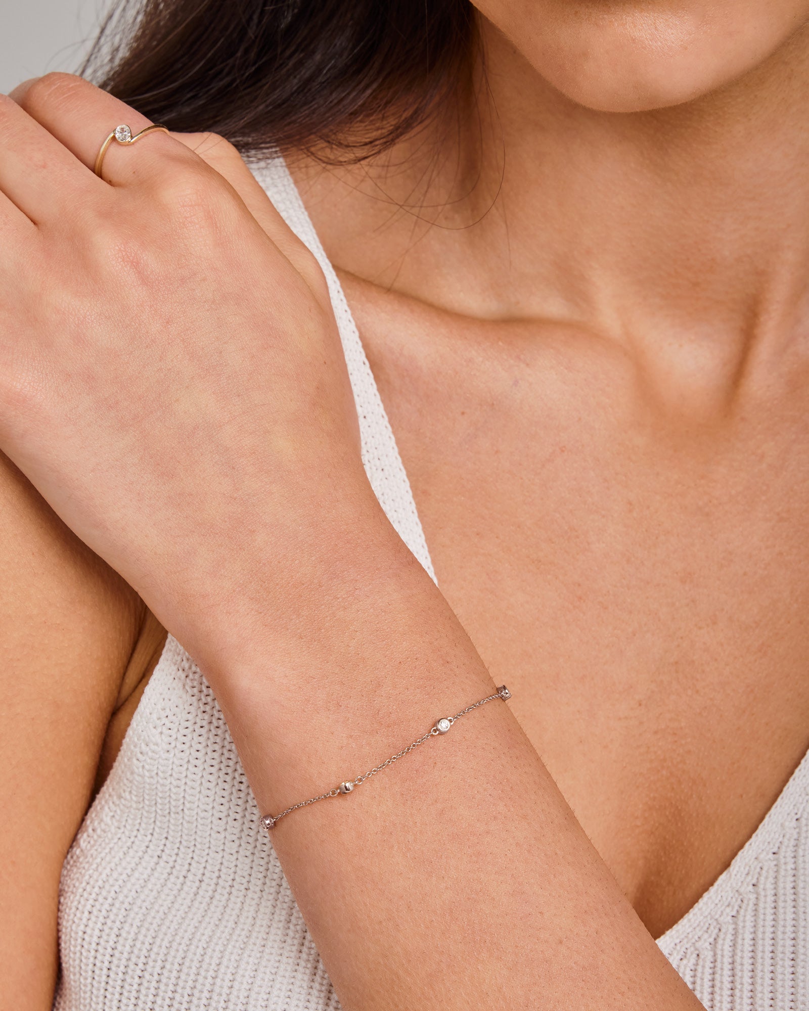 Model wearing 0.15ct Lab Grown Diamond Bracelet in 9K White Gold