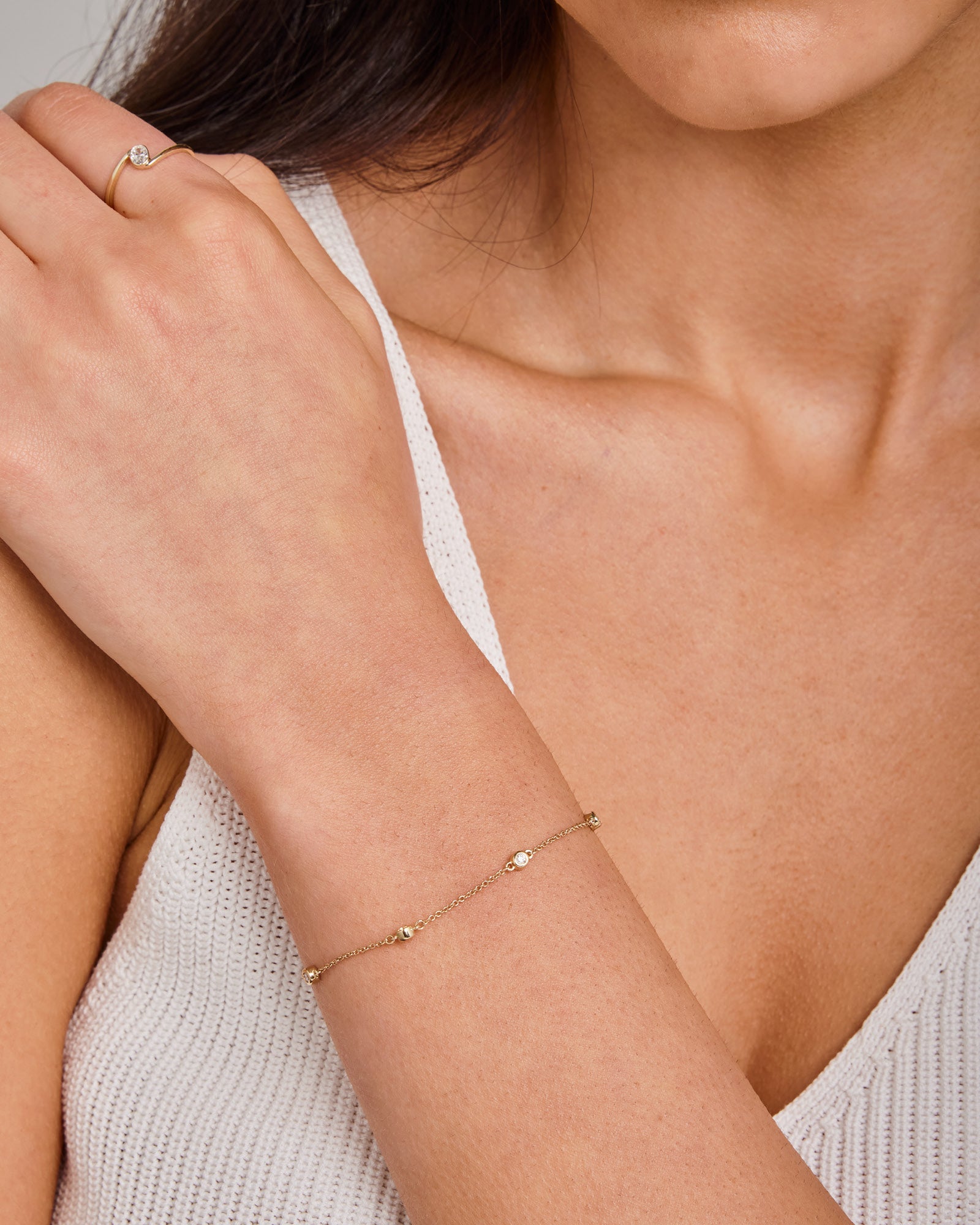 Model wearing 0.15ct Lab Grown Diamond Bracelet in 9K Yellow Gold