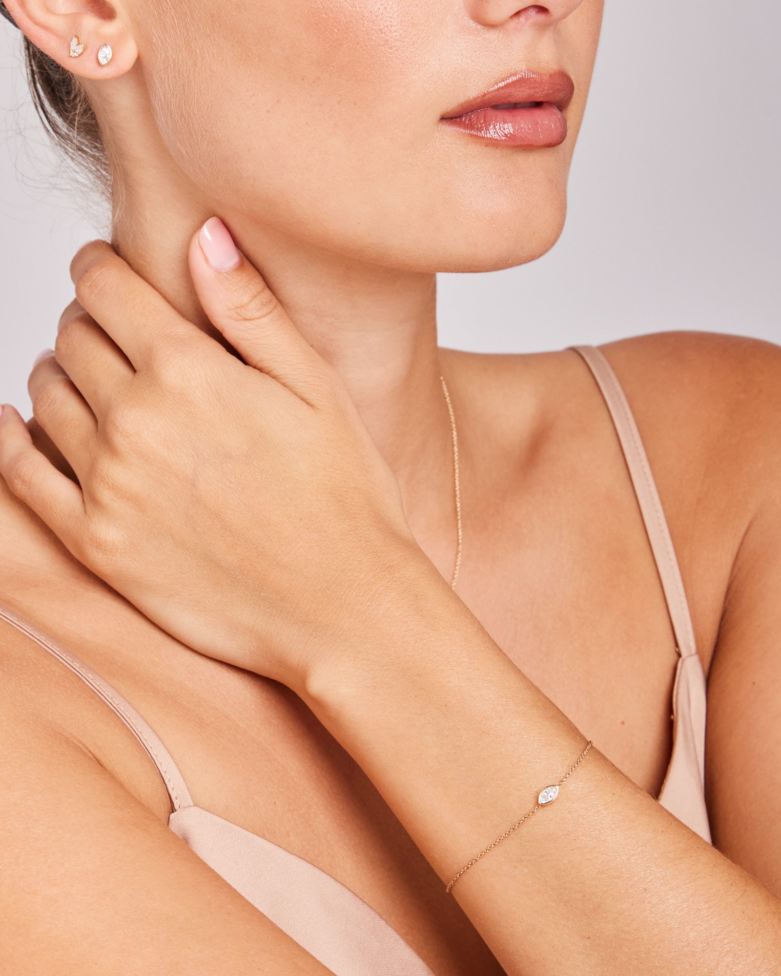 Model wearing 0.15ct Lab Grown Diamond Bracelet in 9K Yellow Gold
