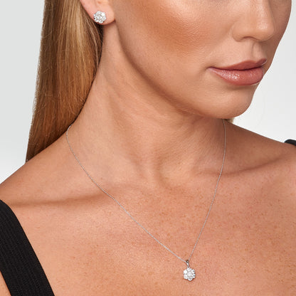 Model wearing 2.00ct Lab Grown Diamond Stud Earrings in 18K White Gold