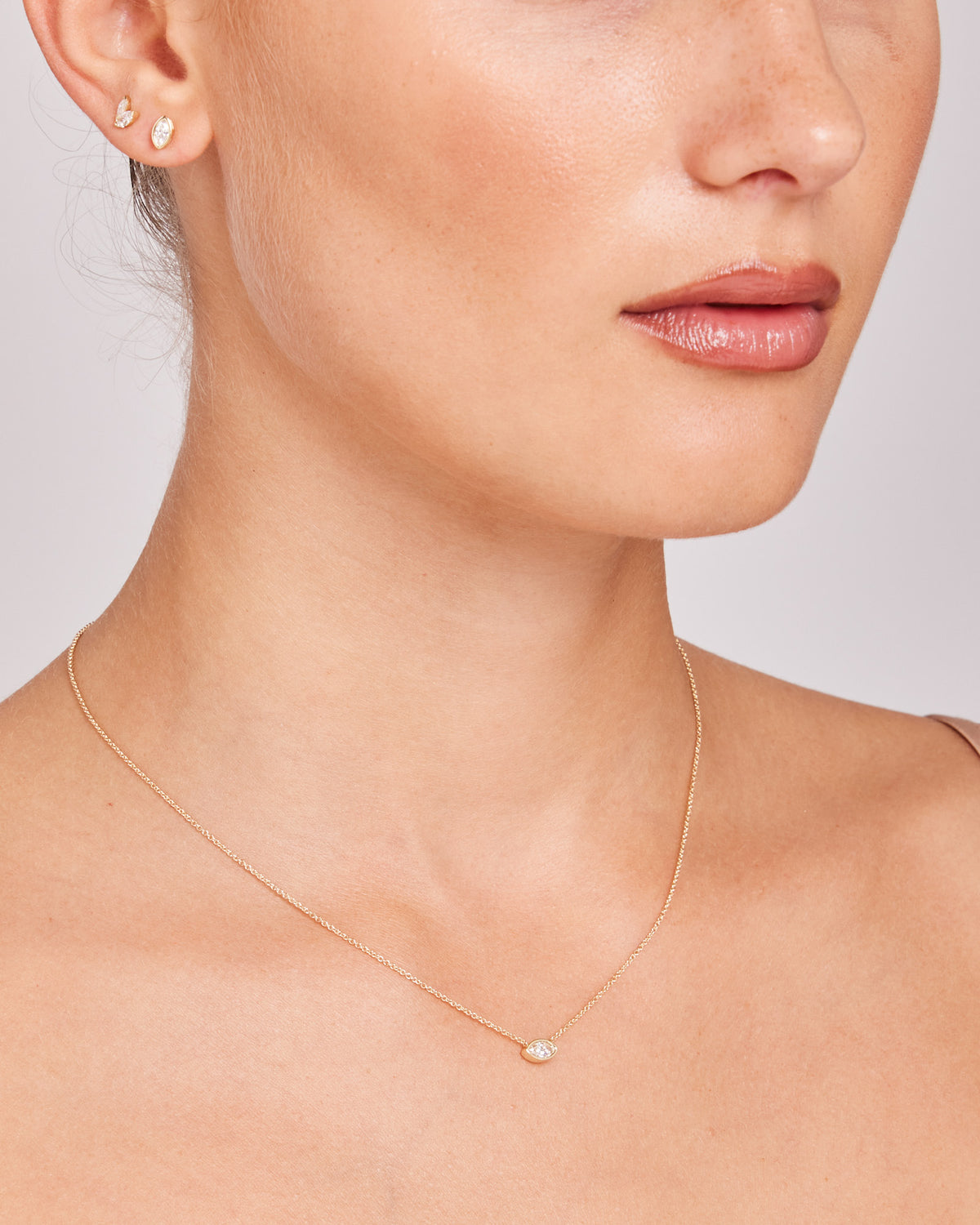 Model wearing 0.15ct Lab Grown Diamond Necklace in 9K Yellow Gold
