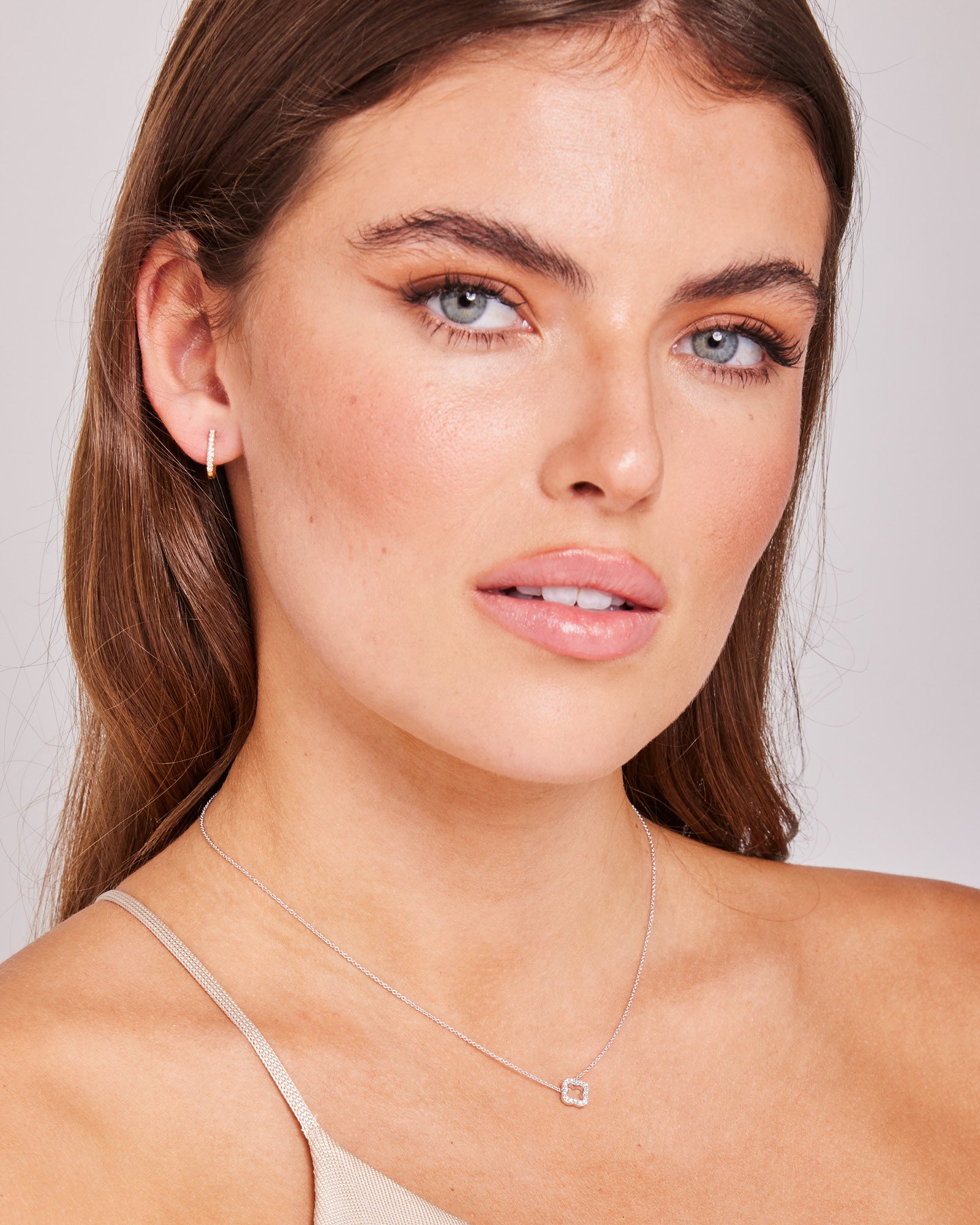 Model wearing 0.09ct Lab Grown Diamond Necklace in 9K White Gold