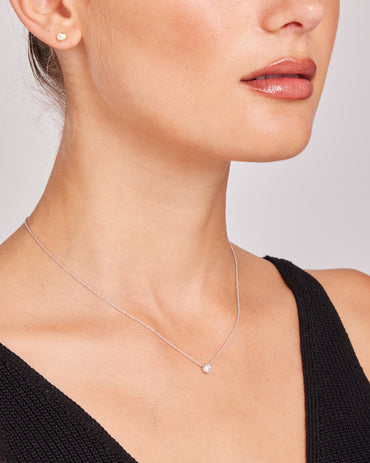 Model wearing 0.15ct Lab Grown Diamond Necklace in 9K White Gold