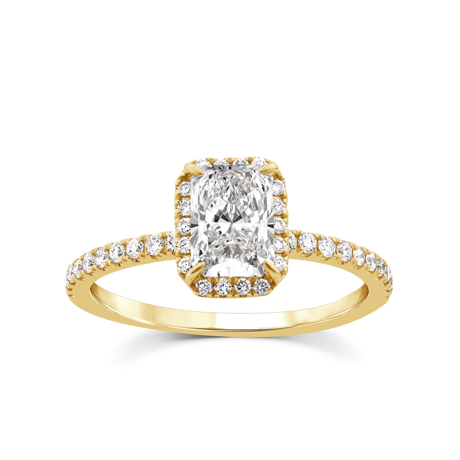 1.25ct Lab Grown Diamond Halo Ring in 9K Yellow Gold