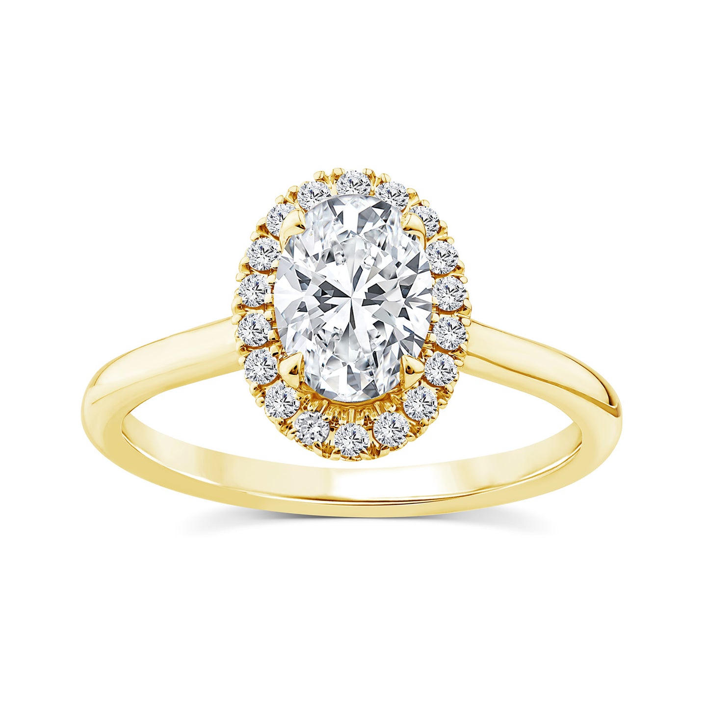 1.15ct Lab Grown Diamond Halo Ring in 9K Yellow Gold