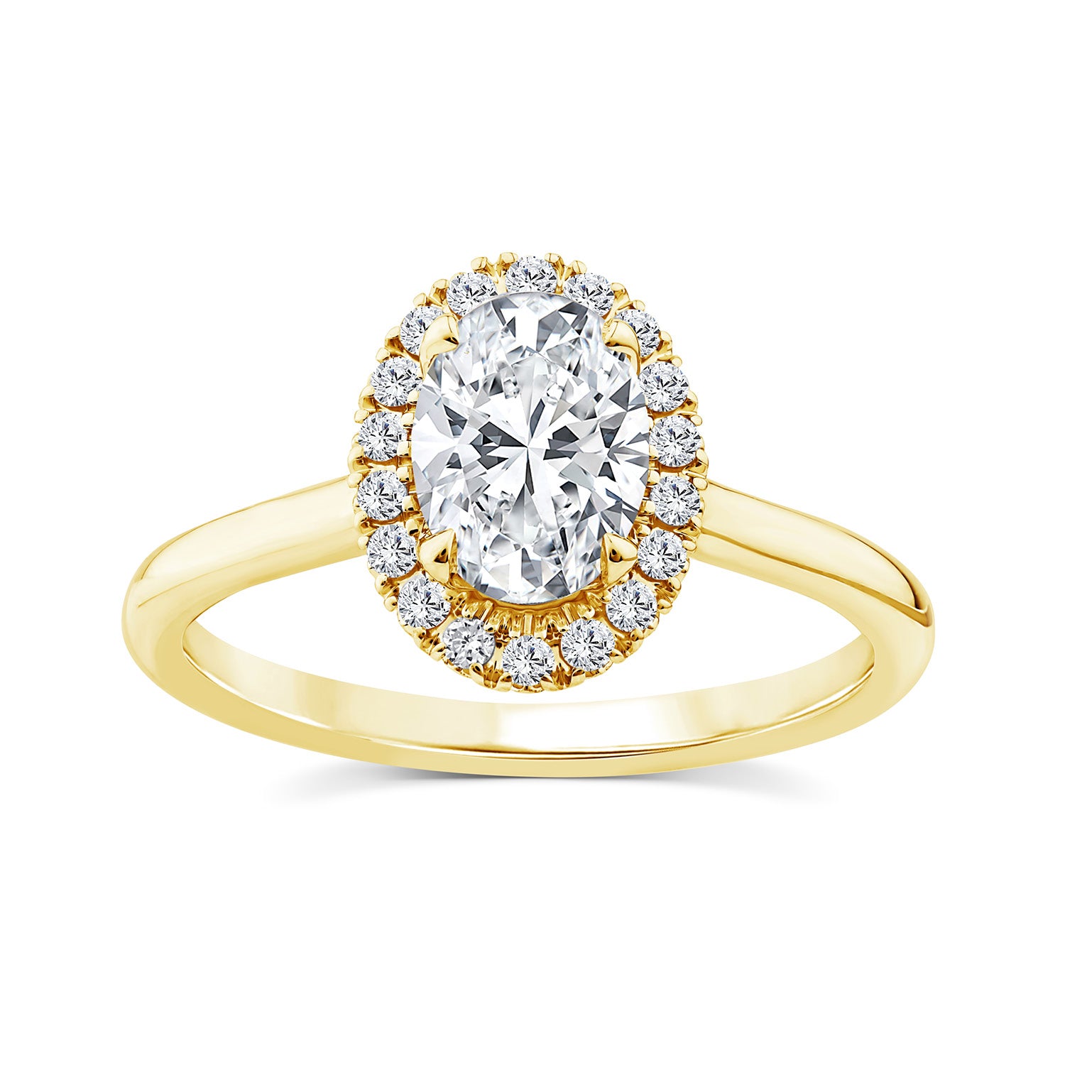1.15ct Lab Grown Diamond Halo Ring in 9K Yellow Gold