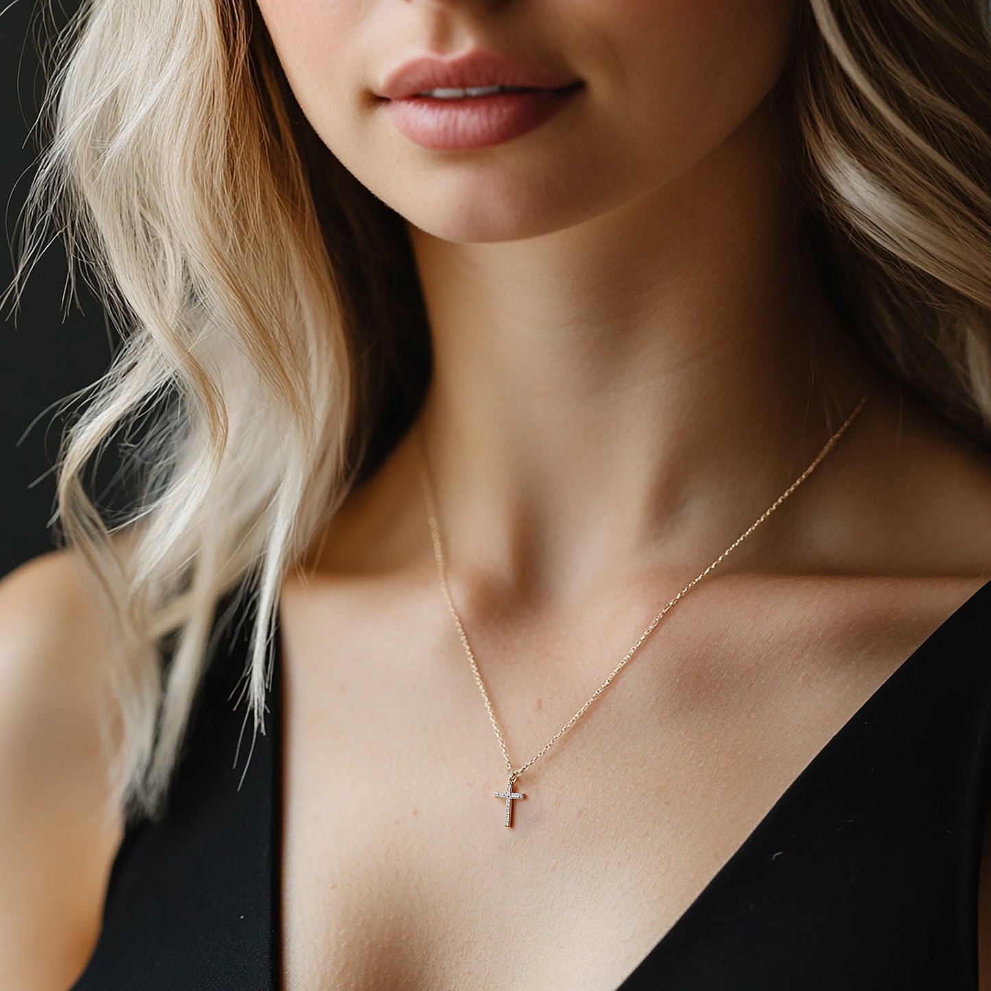 Model wearing 0.10ct Lab Grown Diamond Pendant in 9K Yellow Gold