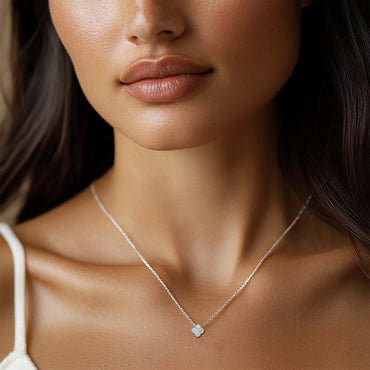 Model wearing 0.25ct Lab Grown Diamond Pendant in 9K White Gold