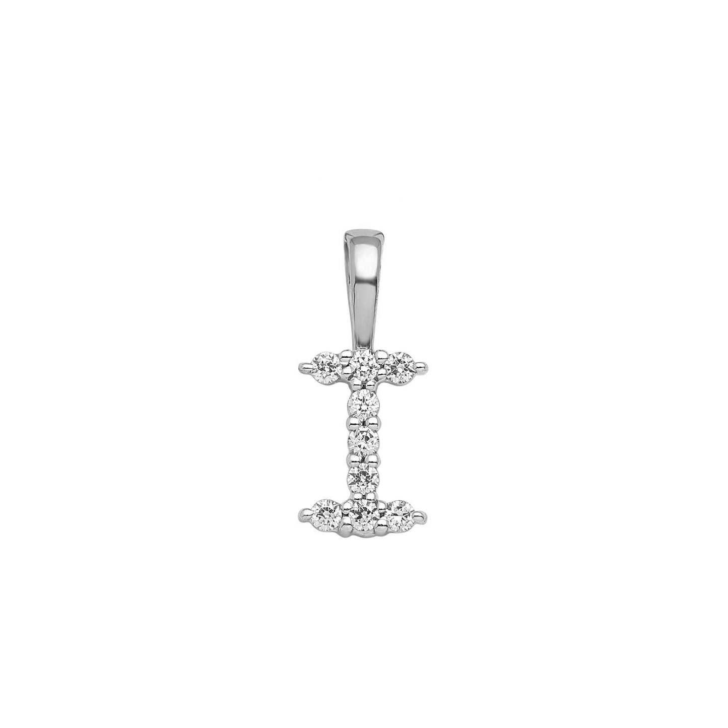 Initial Lab Grown Diamond Pendant in 9K Gold — I, 9kt WG