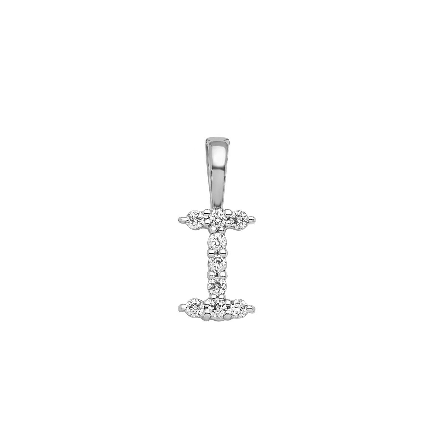Initial Lab Grown Diamond Pendant in 9K Gold — I, 9kt WG