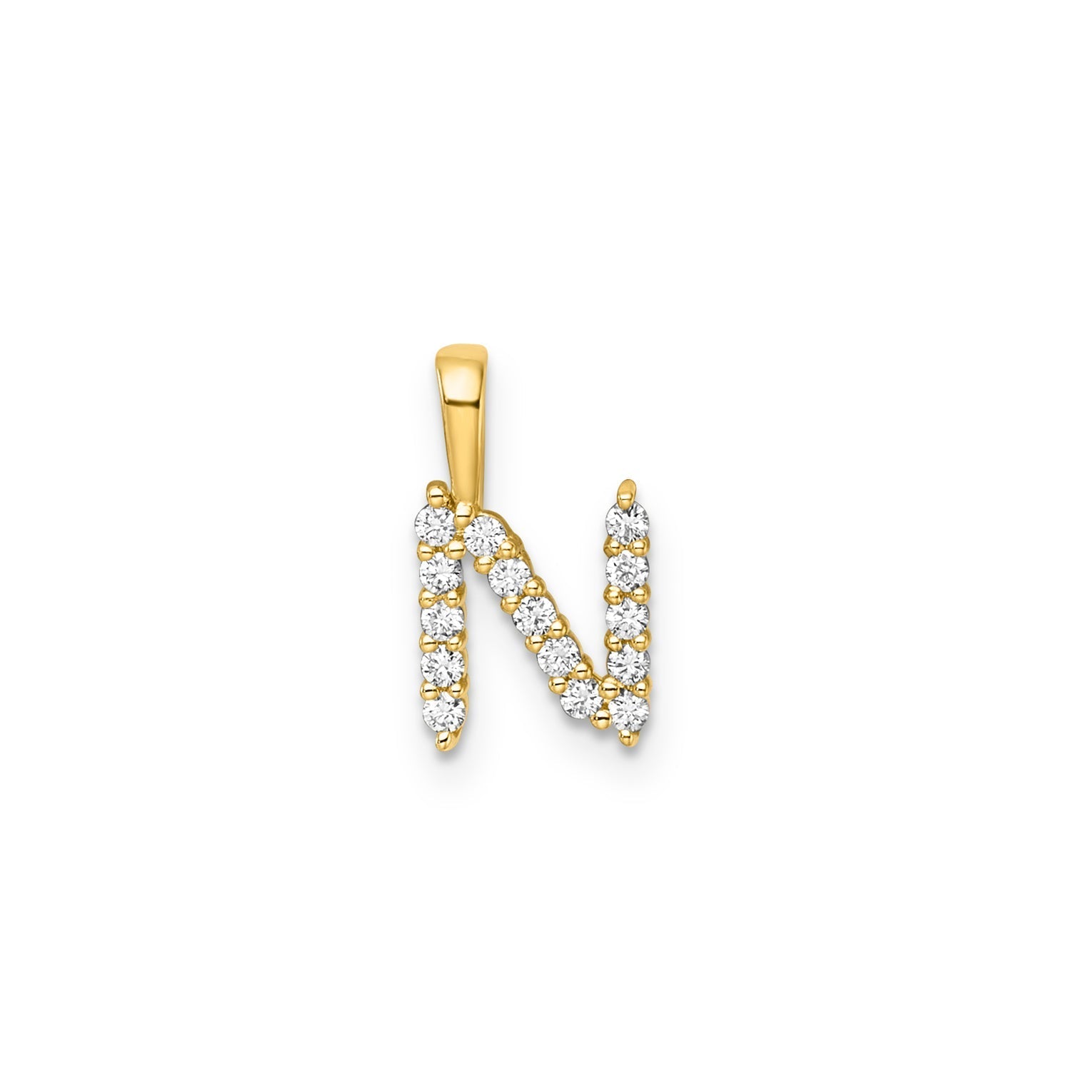 Initial Lab Grown Diamond Pendant in 9K Gold — N, 9kt YG