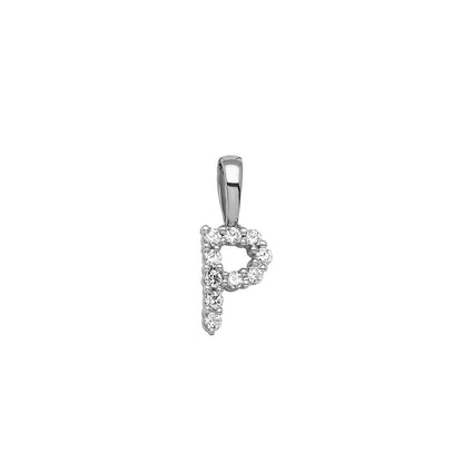 Initial Lab Grown Diamond Pendant in 9K Gold — P, 9kt WG