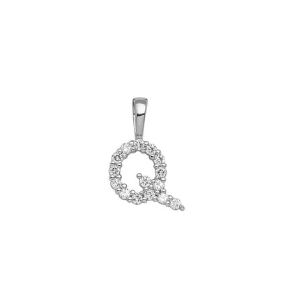 Initial Lab Grown Diamond Pendant in 9K Gold — Q, 9kt WG