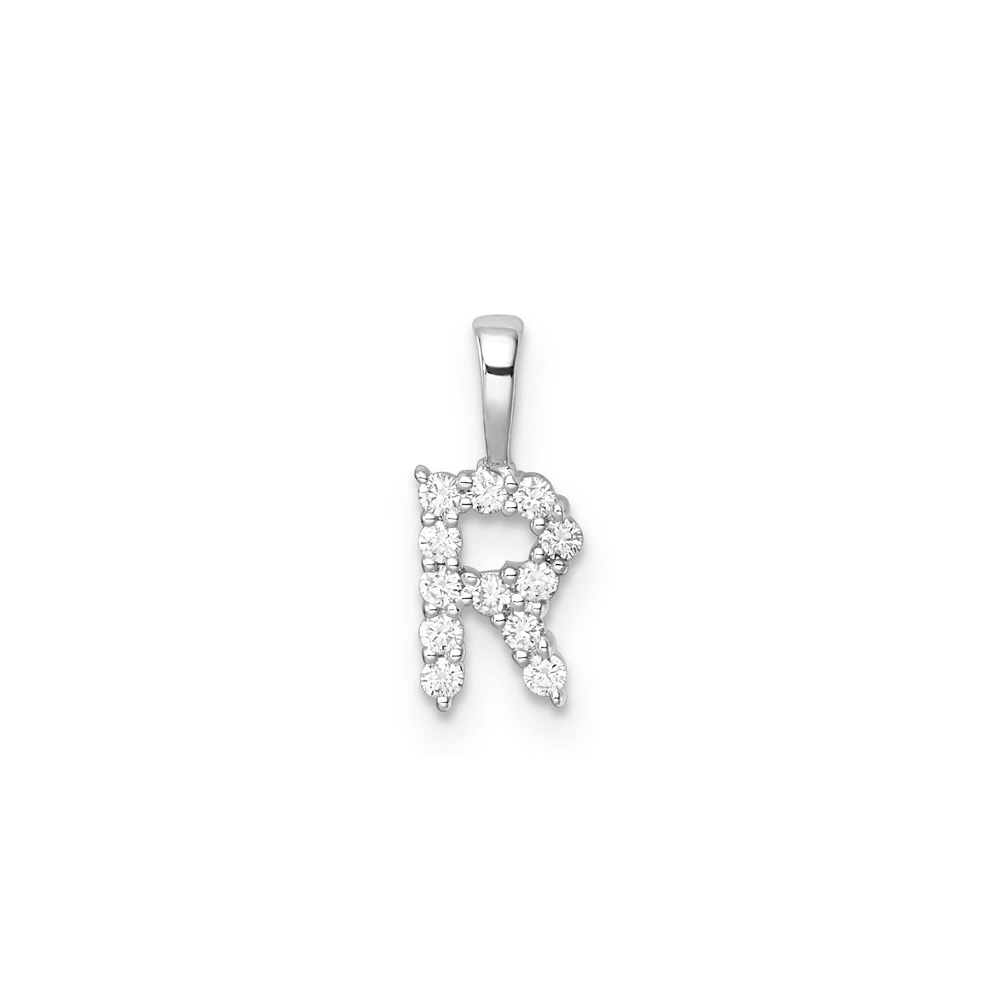 Initial Lab Grown Diamond Pendant in 9K Gold — R, 9kt WG