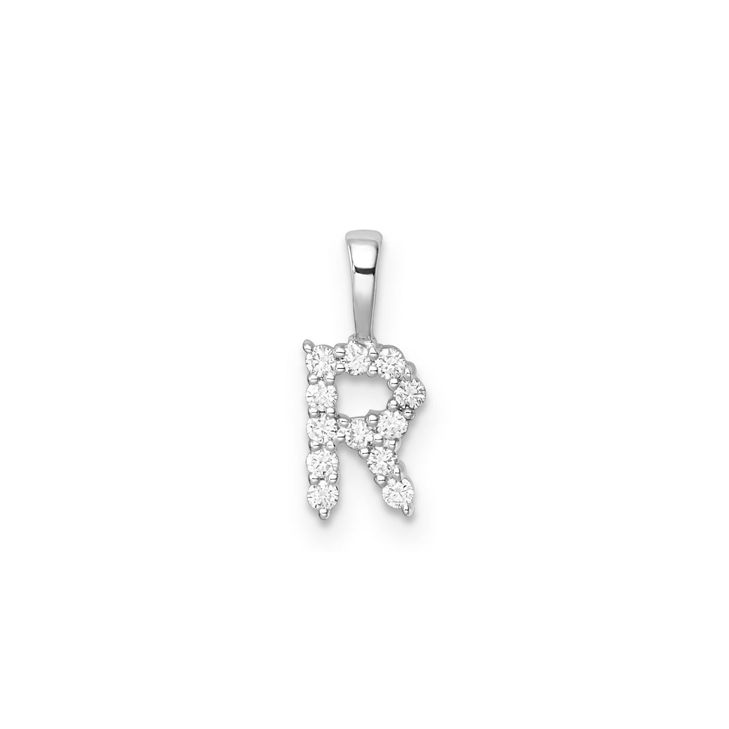 Initial Lab Grown Diamond Pendant in 9K Gold — R, 9kt WG
