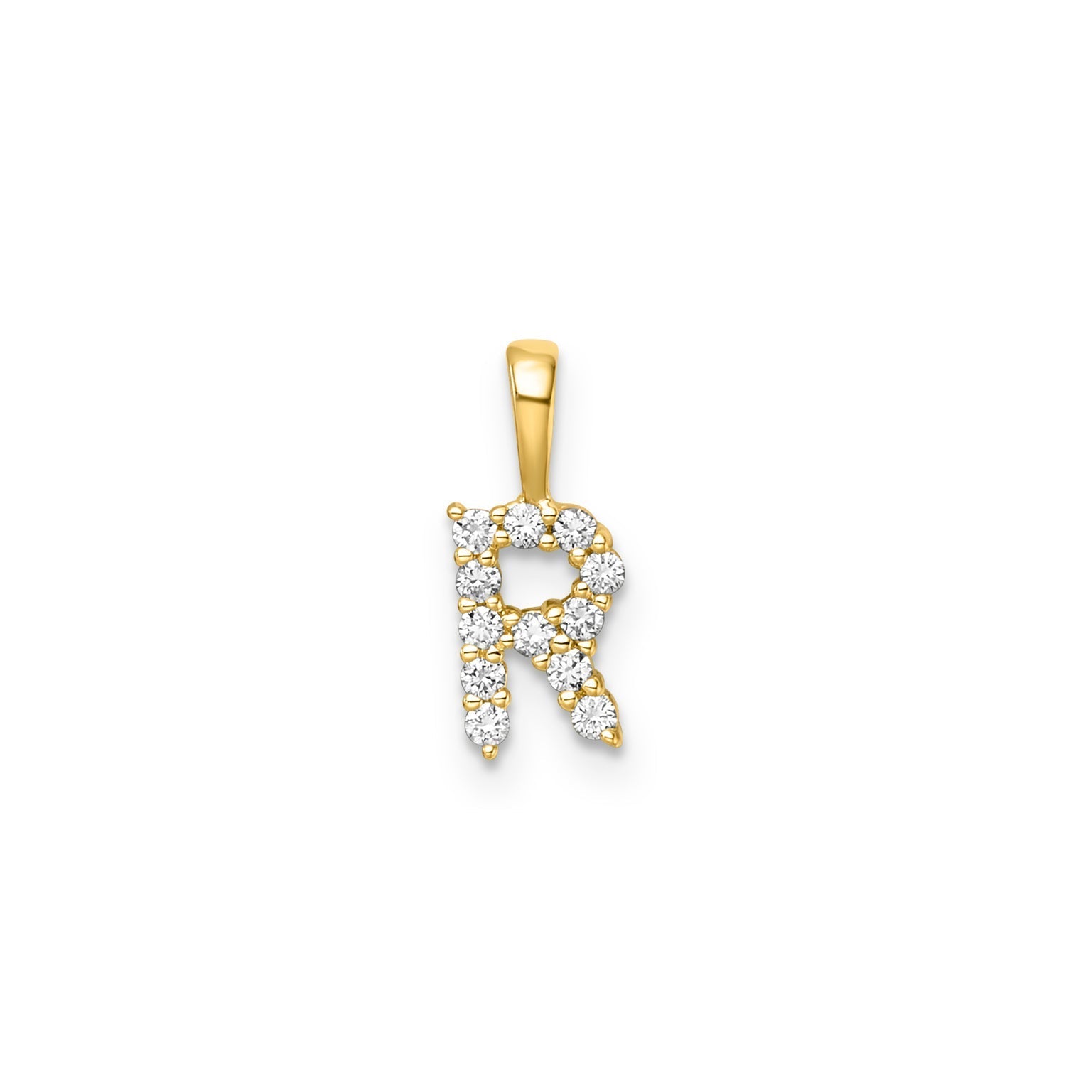 Initial Lab Grown Diamond Pendant in 9K Gold — R, 9kt YG