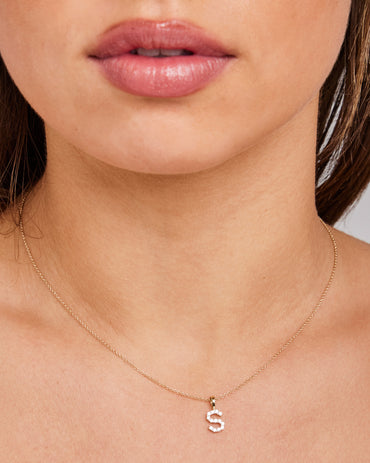 Model wearing S INITIAL 0.13ct Lab Grown Diamond Pendant in 9K Yellow Gold