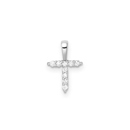 Initial Lab Grown Diamond Pendant in 9K Gold — T, 9kt WG