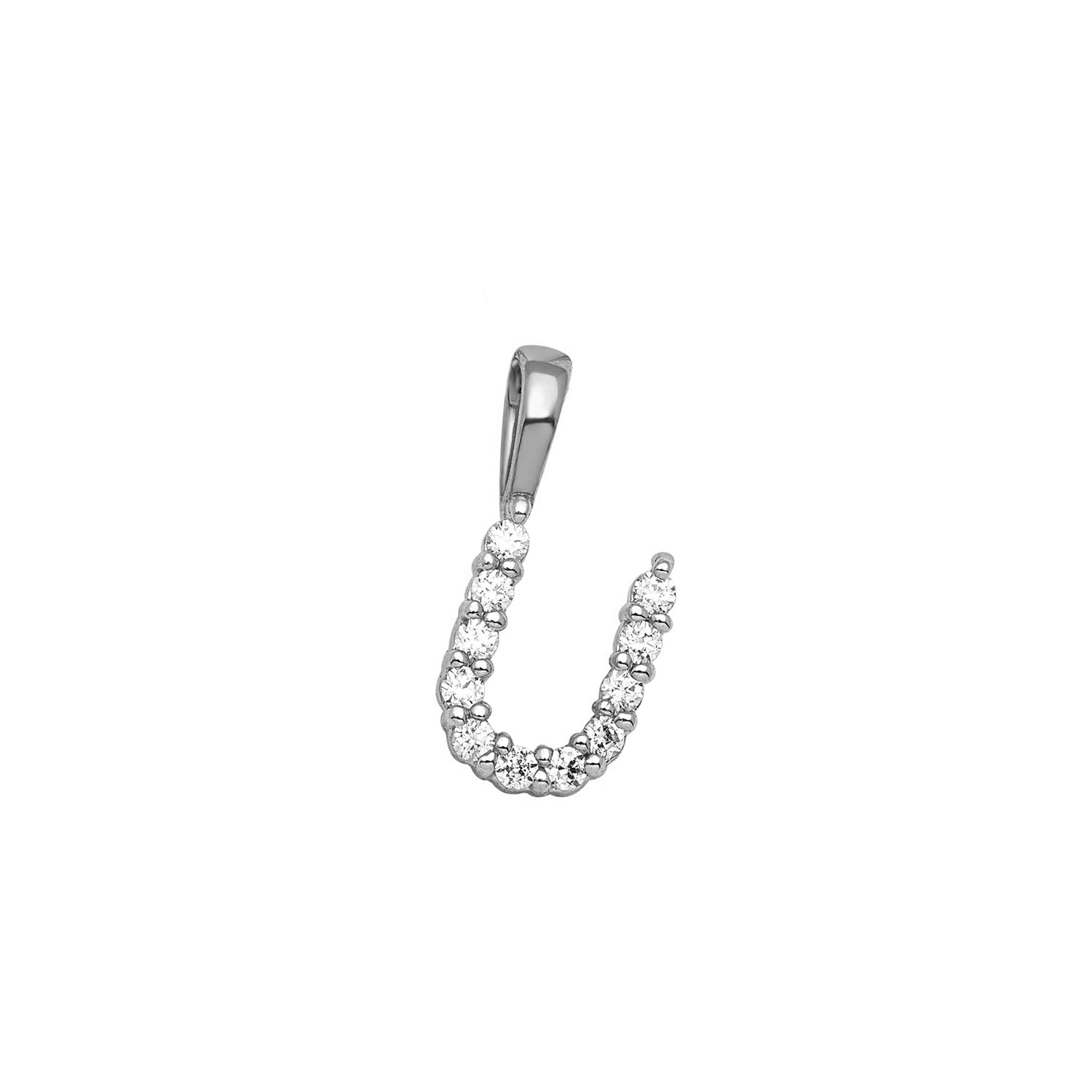 Initial Lab Grown Diamond Pendant in 9K Gold — U, 9kt WG