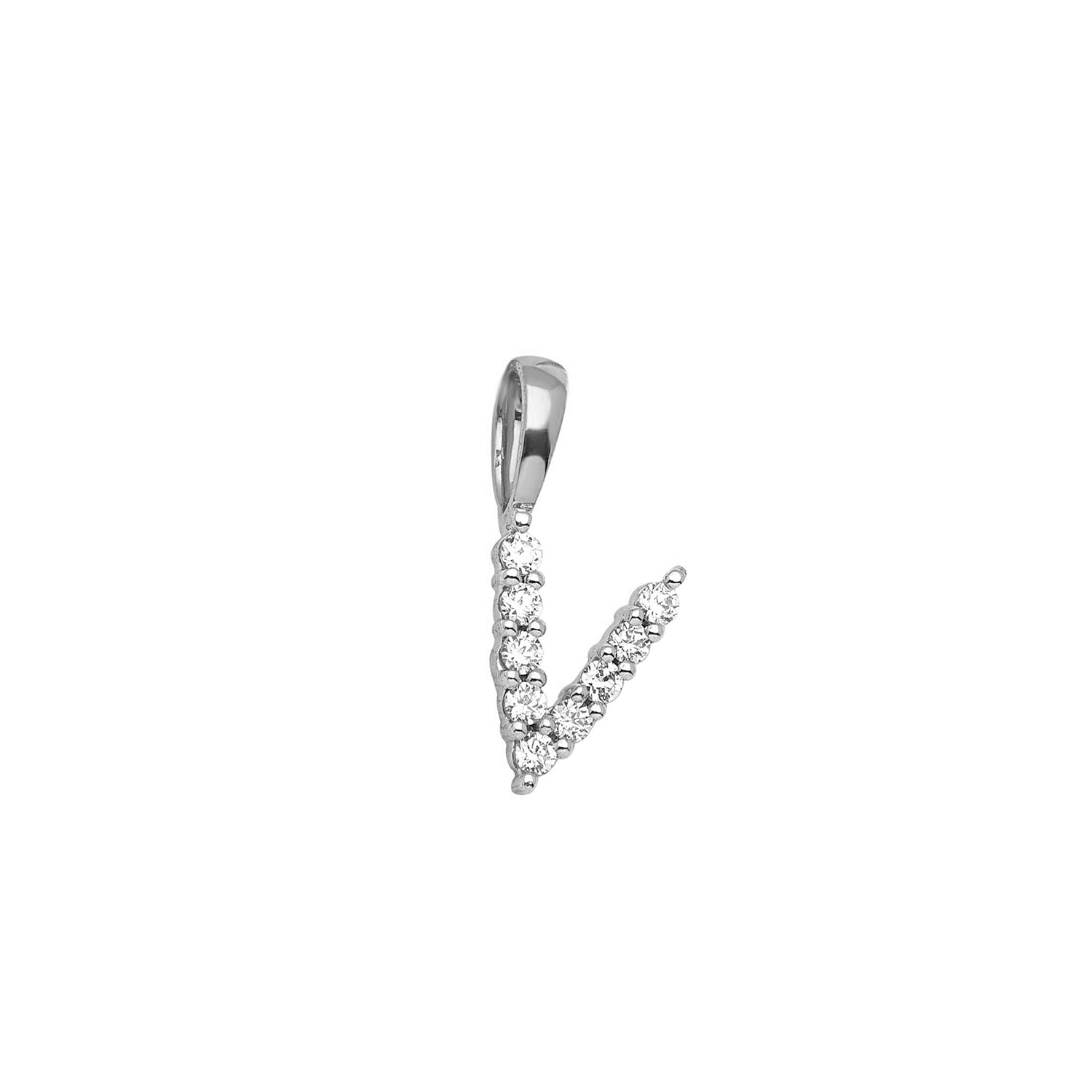 Initial Lab Grown Diamond Pendant in 9K Gold — V, 9kt WG