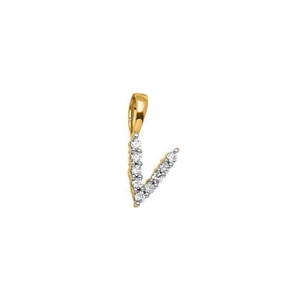 Initial Lab Grown Diamond Pendant in 9K Gold — V, 9kt YG