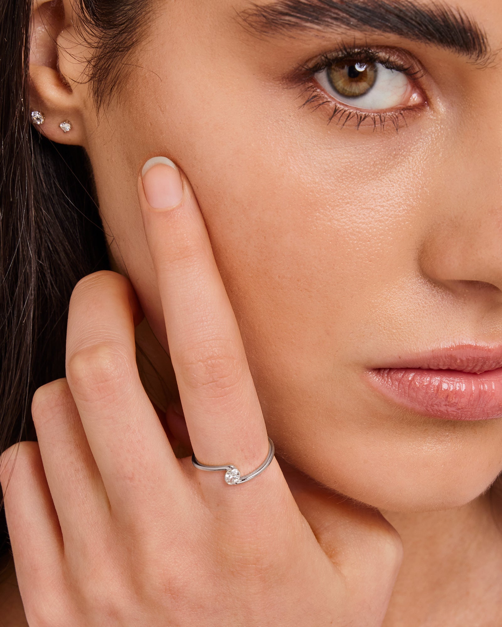 Model wearing 0.15ct Lab Grown Diamond Ring in 9K White Gold