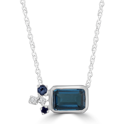 Diamond and Blue Topaz Necklace with 0.02ct Diamonds in 9K White Gold