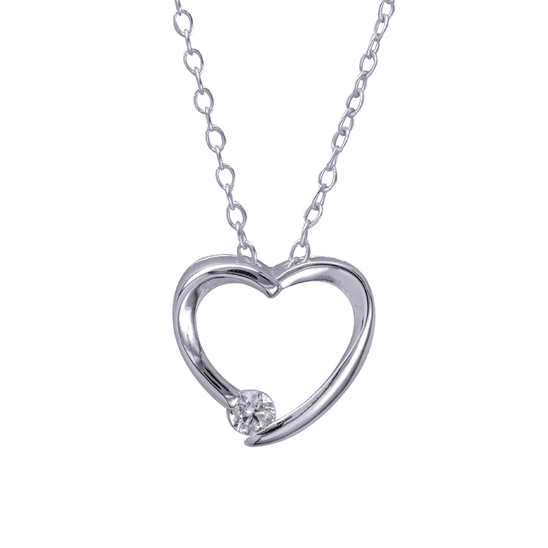 White Cz Open Heart Pendant with 40cm Chain + 5cm Extender