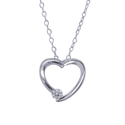 White Cz Open Heart Pendant with 40cm Chain + 5cm Extender