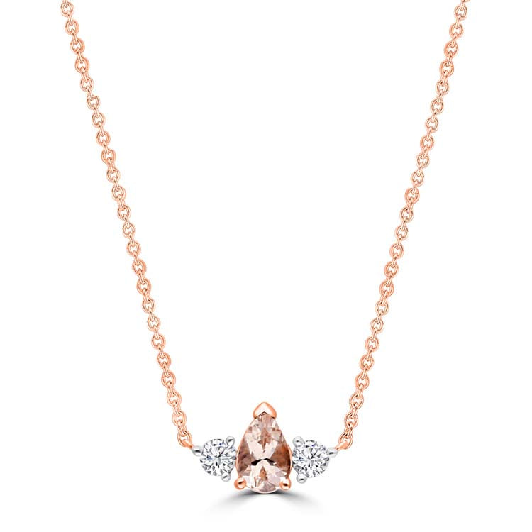 0.16ct HI I1 Diamond & Morganite Necklace 45cm in 9K Rose Gold