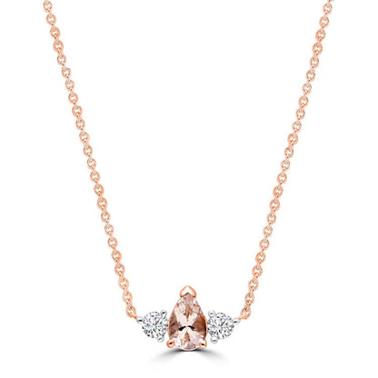 0.16ct HI I1 Diamond & Morganite Necklace 45cm in 9K Rose Gold