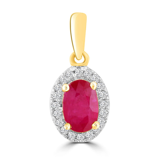Ruby Pendant with 0.07ct Diamonds in 9K Yellow Gold
