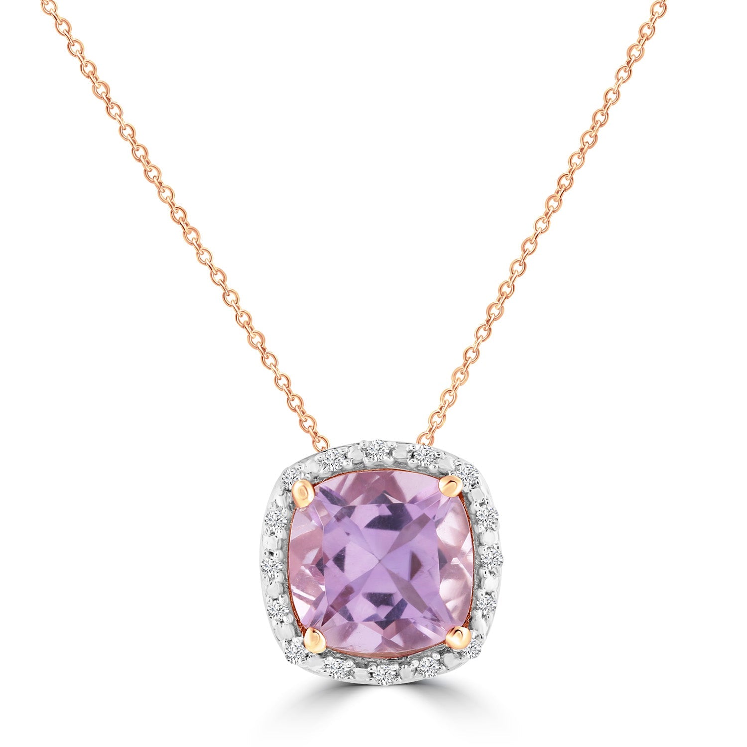 Pink Amethyst Necklace with 0.05ct Diamonds in 9K Rose Gold
