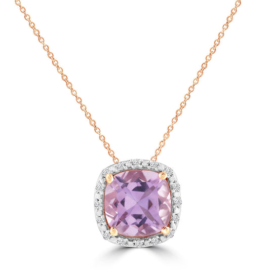 Pink Amethyst Necklace with 0.05ct Diamonds in 9K Rose Gold