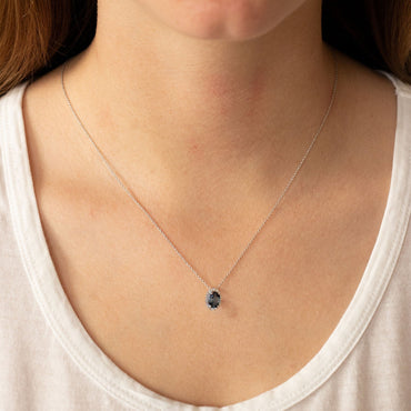 London Blue Topaz Necklace with 0.05ct Diamonds in 9K White Gold